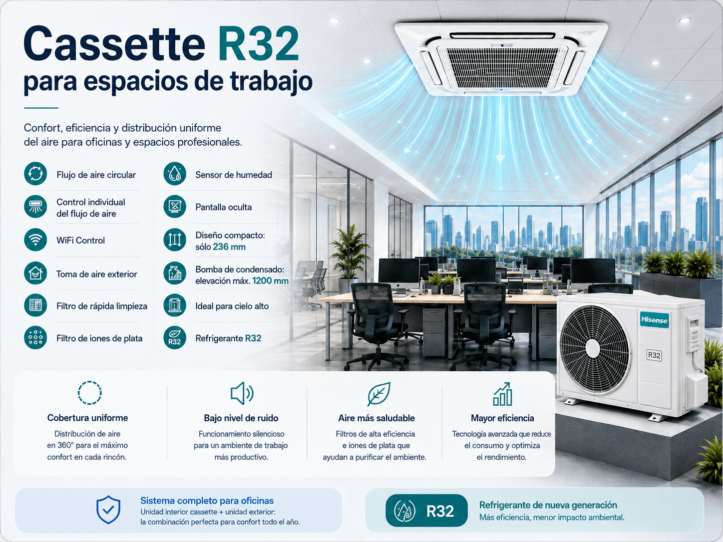 Equipo Cassette R32 para espacios de trabajo