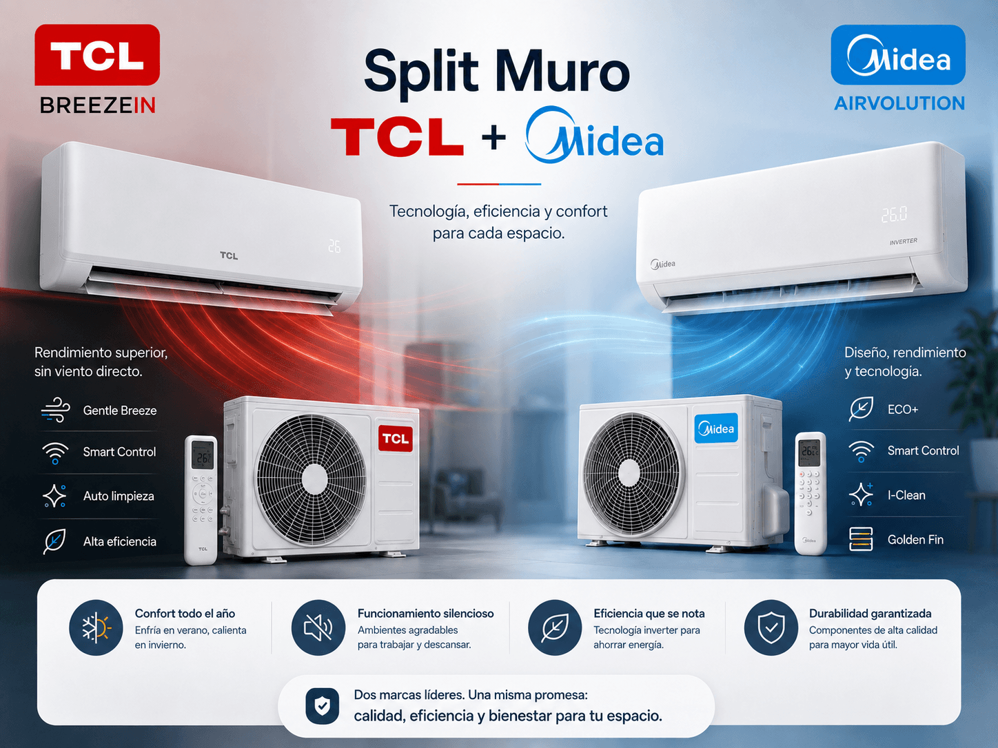 Equipos Split Muro TCL y Midea
